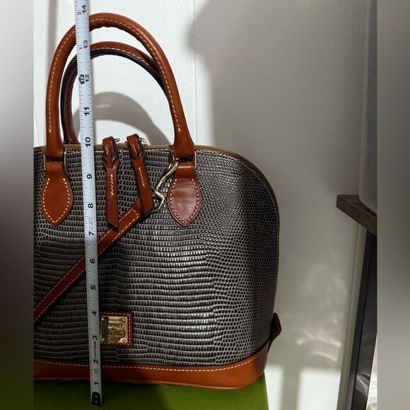 Dooney & Bourke Lizard Embossed Satchel Gray Brown Bag w/ Strap 12”x9” Like New - Picture 10 of 17